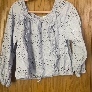 Joie Large Light Blue Eyelet a floral top